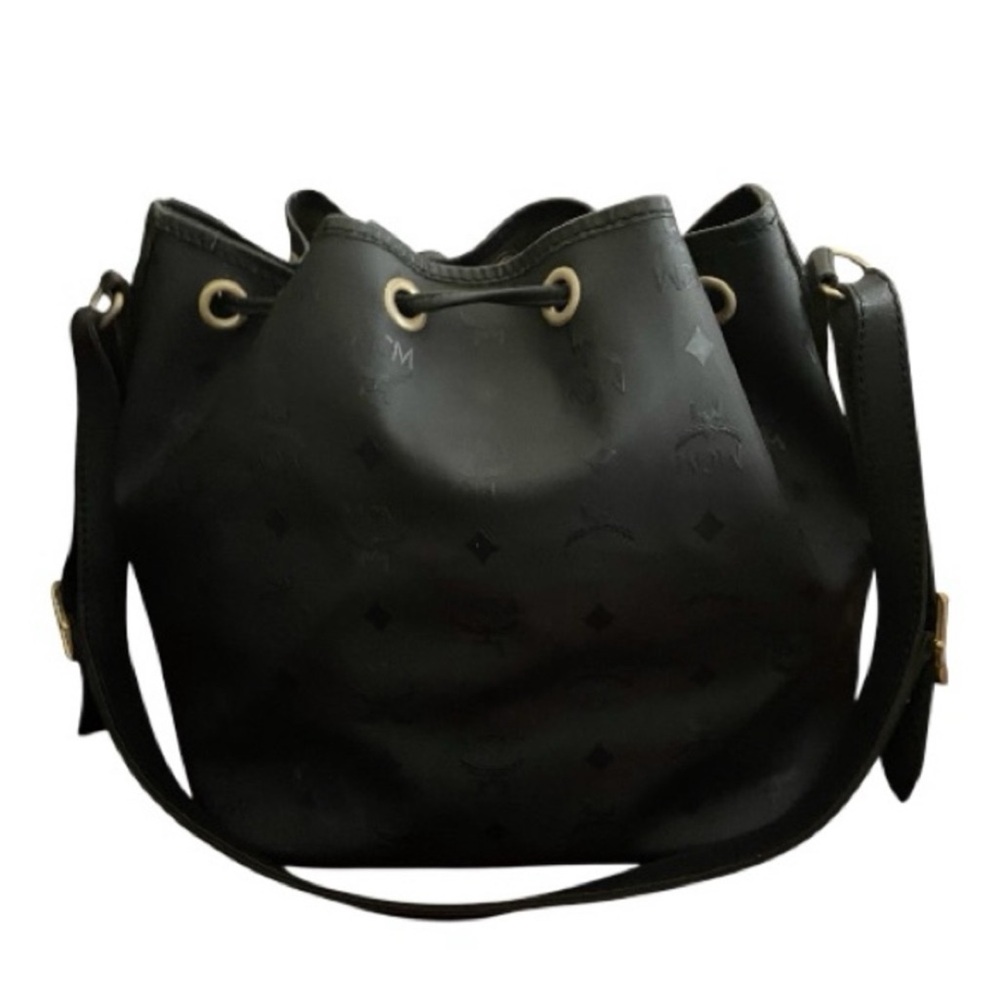 MCM Monogram & Visetos Bucket Bag Nylon & Leather Vintage Black Made in Germany - Picture 6 of 16